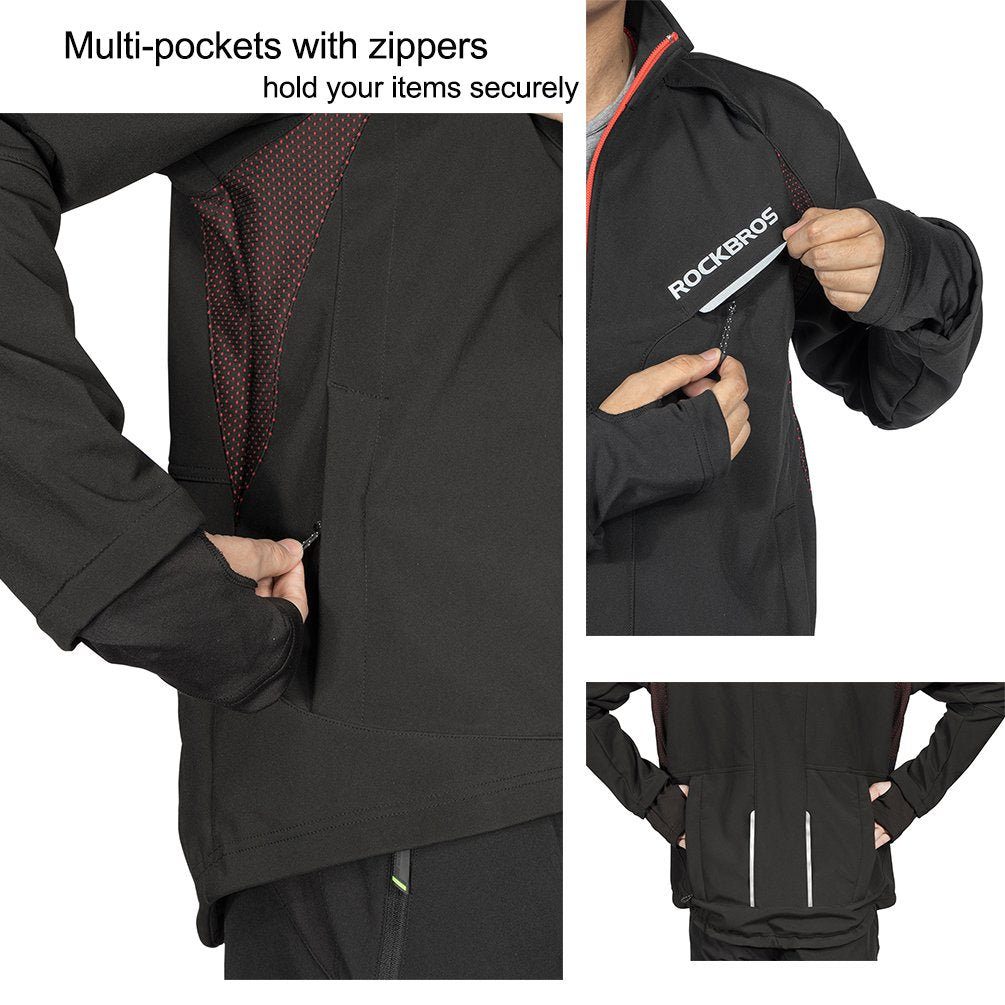 ROCKBROS Men's Winter Cycling Jacket for 5–32°F Thermal Windproof for Biking, Running, Hiking