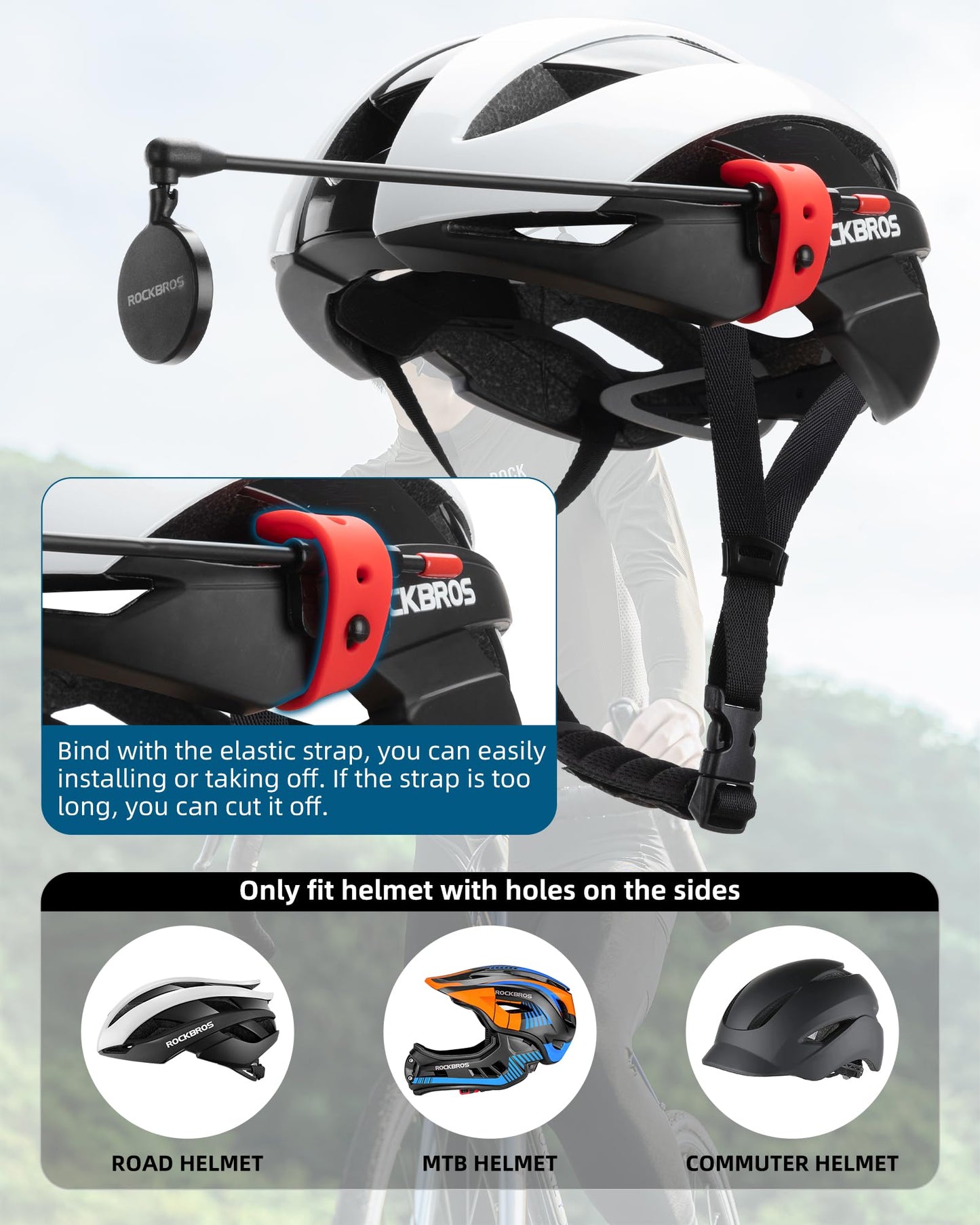 ROCKBROS Bike Helmet Mirror Detachable Fixing Way ycling Mirror