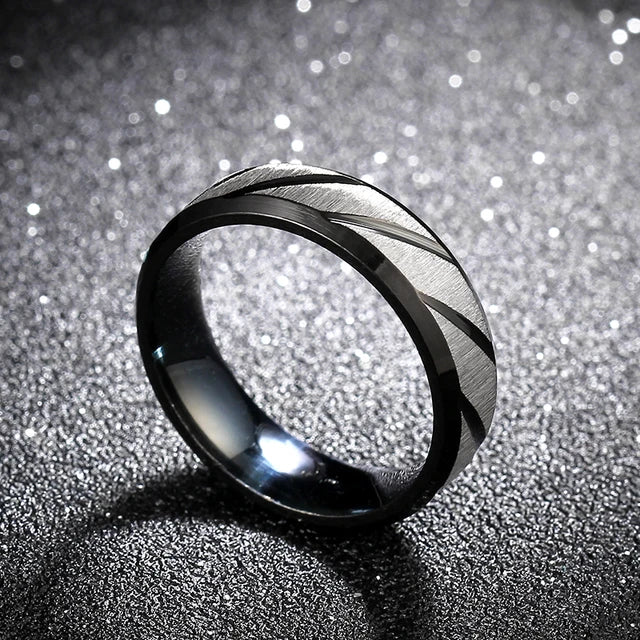 New Trend Stripe Frosted Matte Stainless Steel Rings For Men Twill Wave Simple Ring Finger Jewelry Party Gift Accessories