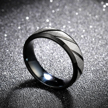 New Trend Stripe Frosted Matte Stainless Steel Rings For Men Twill Wave Simple Ring Finger Jewelry Party Gift Accessories