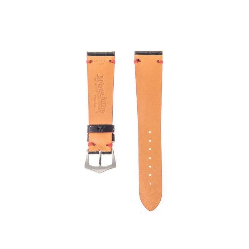 Black Genuine Alligator Watch Strap Light Red Borders