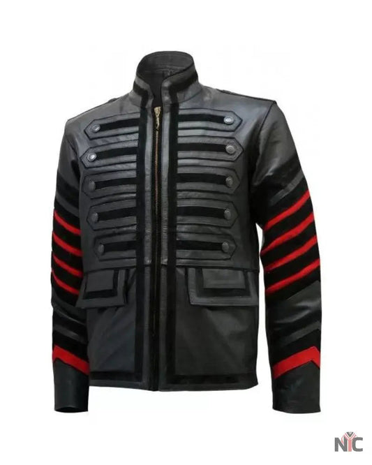 Black Leather Military Jacket for Men’s