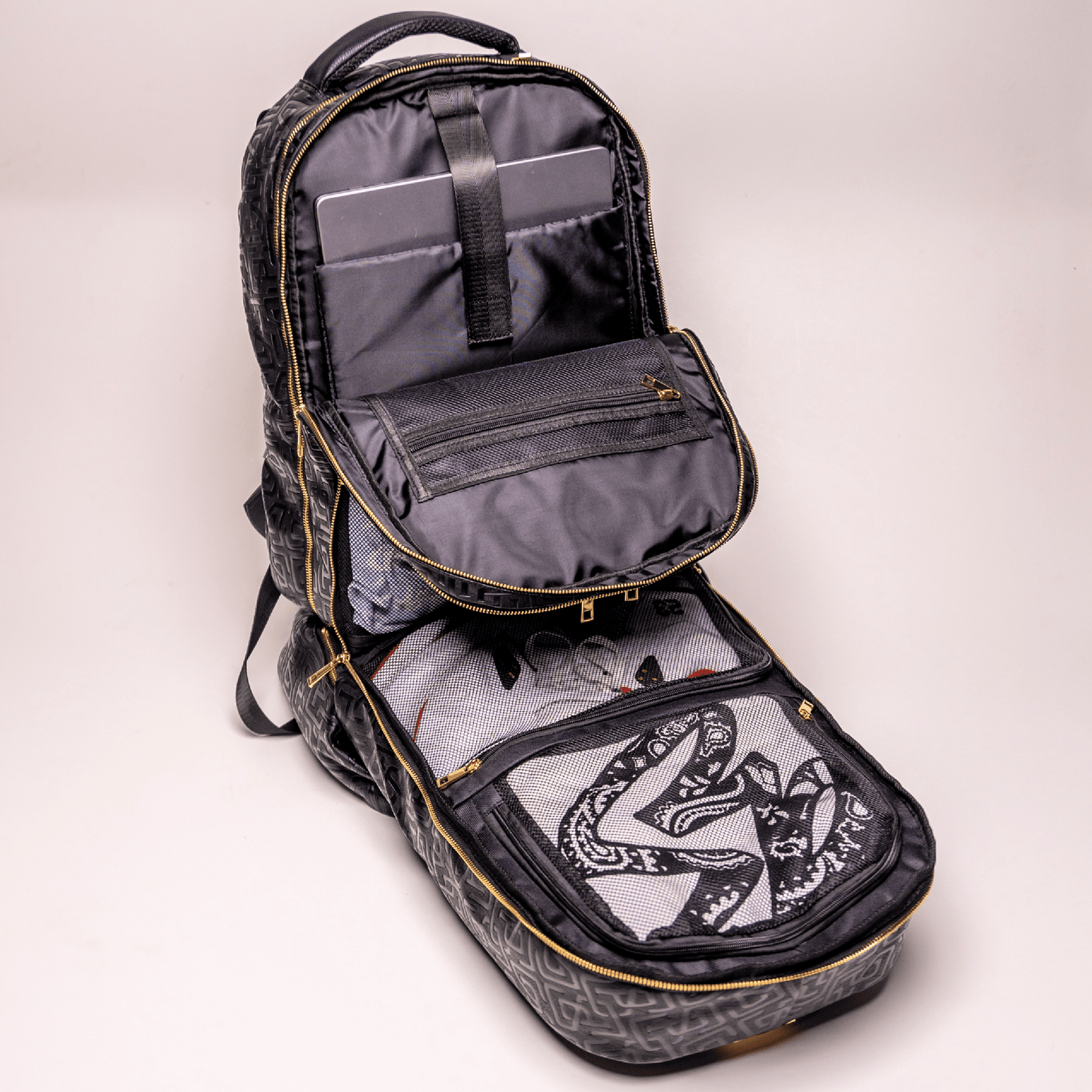 Black Monogram Leather Patented Carry-On Backpack