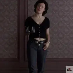 Black V-neck Sweater Worn in Cof­fee Scene of Vi­o­let (Jen­nifer Tilly)