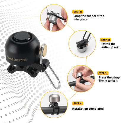 ROCKBROS 100dB Bike Bell, Loud Bicycle Bell for Adults & Kids, Fits 0.87-1.34in Handlebars