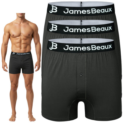 3-Pack Men's Black 95% Bamboo Boxer Shorts