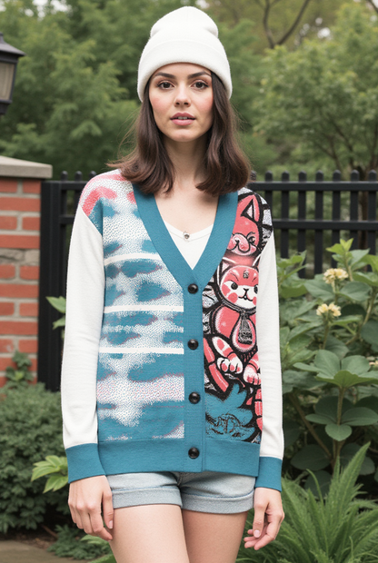 Blicky Kitty Knitted Unisex Cardigan