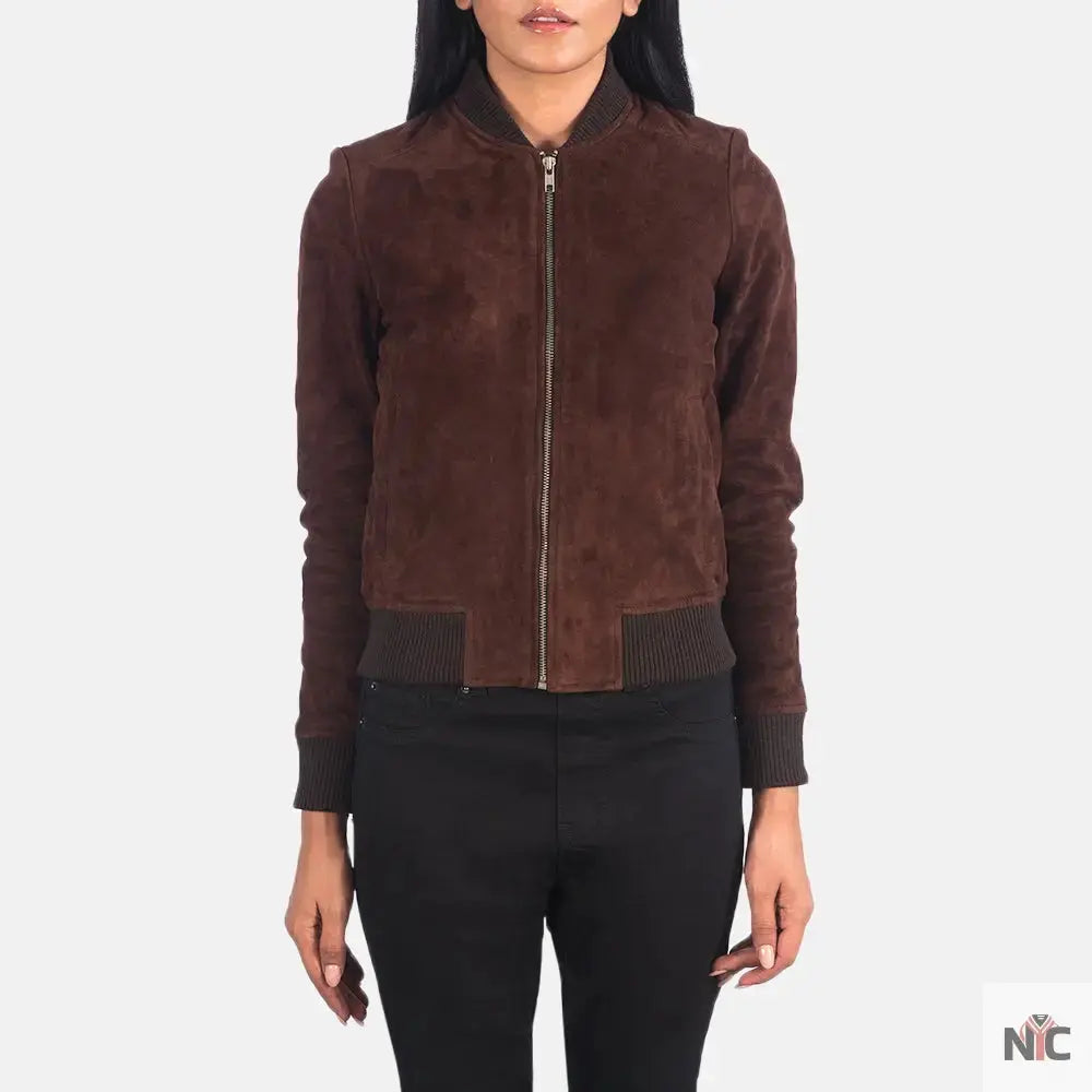 Bliss Brown Suede Bomber Jacket