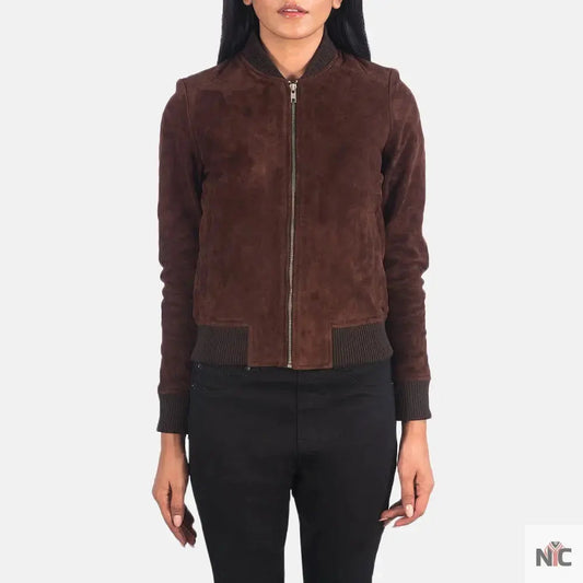 Bliss Brown Suede Bomber Jacket