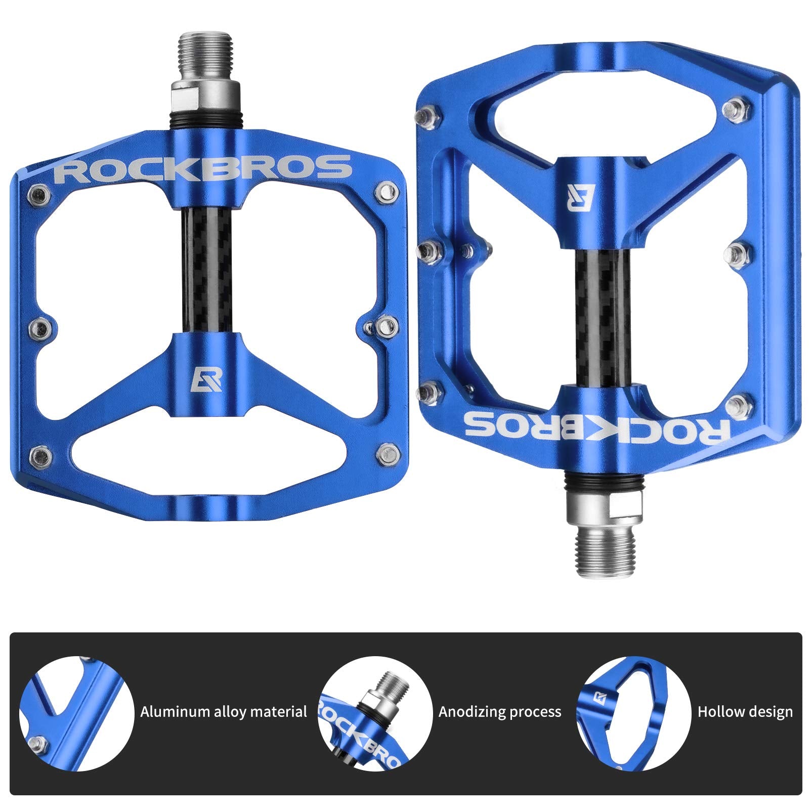 ROCKBROS Mountain MTB Bike Flat 9/16 Lightweight Carbon Fiber Sealed Bearing Pedals - Triathlete Store