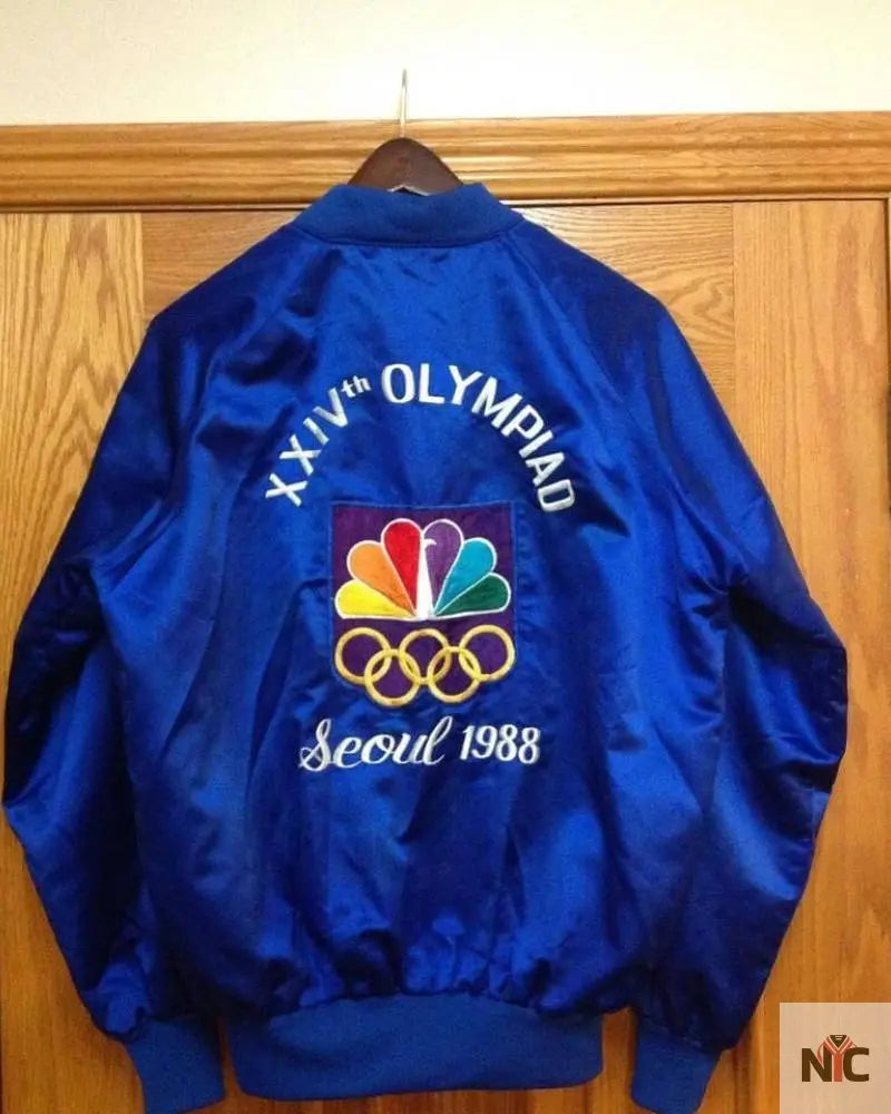 Blue Seoul Korea 1988 NBC Olympiad Satin Jacket