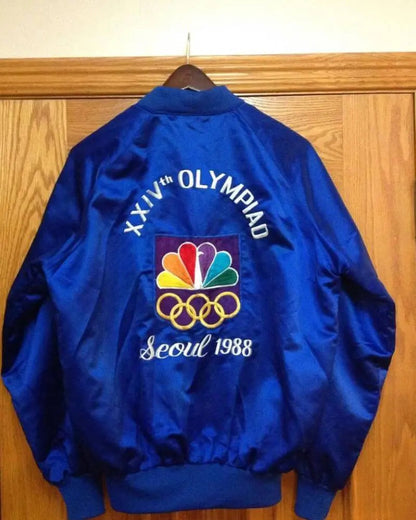 Blue Seoul Korea 1988 NBC Olympiad Satin Jacket