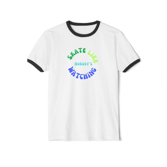 Blue/Green Skate Like Nobody's Watching Unisex Cotton Ringer T-Shirt