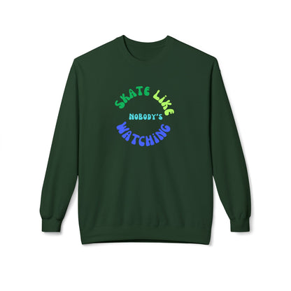 Blue/Green Skate Like Nobody's Watching Unisex Fleece Crewneck Sweatshirt