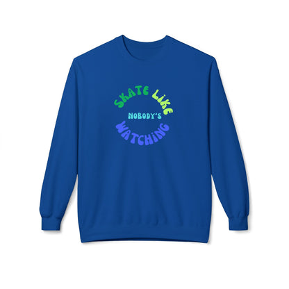 Blue/Green Skate Like Nobody's Watching Unisex Fleece Crewneck Sweatshirt
