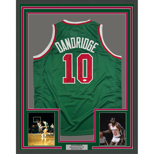 Framed Autographed/Signed Bob Dandridge 35x39 Milwaukee Green Basketball Jersey JSA COA