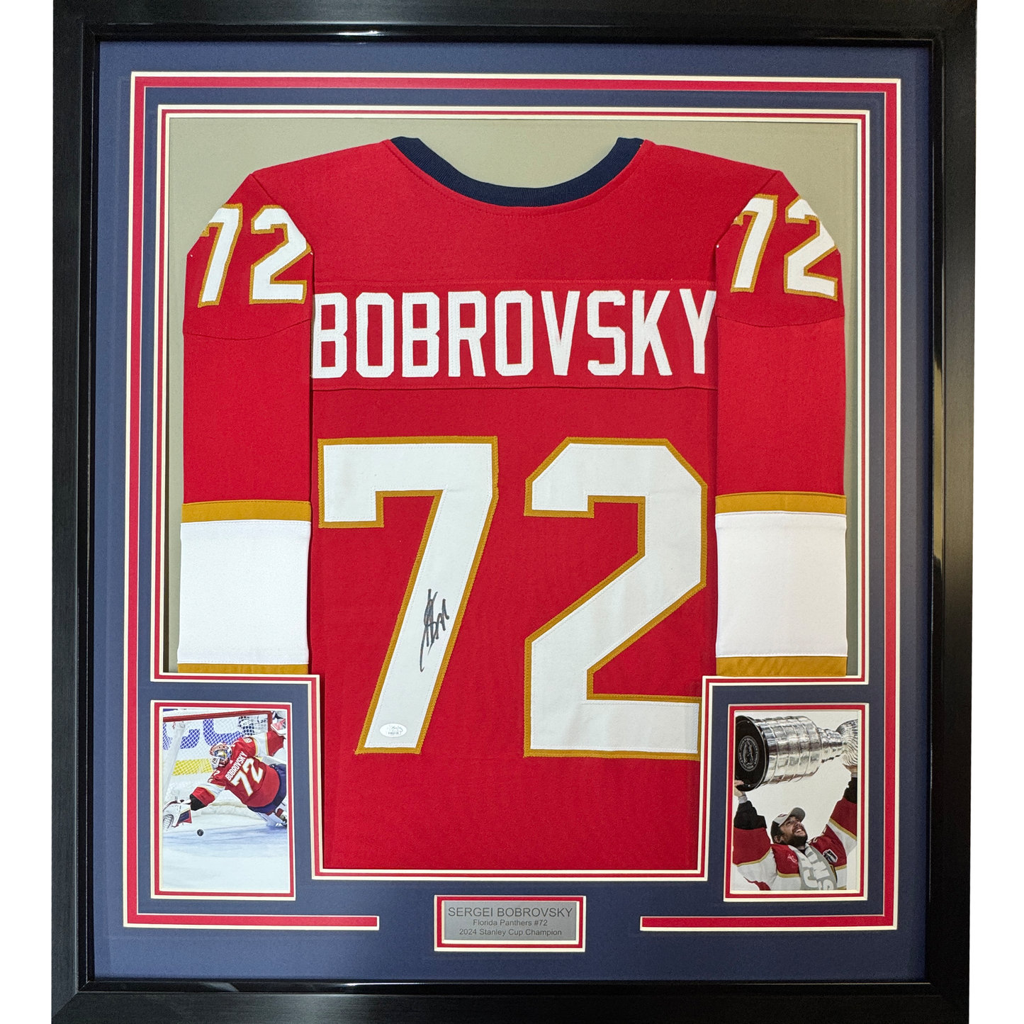 Framed Autographed/Signed Sergei Bobrovsky 35x39 Florida Red Hockey Jersey JSA COA