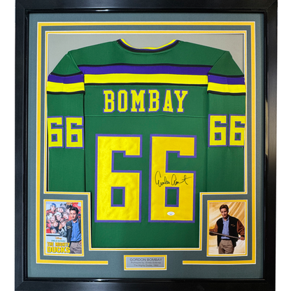 Framed Autographed/Signed Emilio Estevez Gordon Bombay 35x39 The Mighty Ducks Green Hockey Jersey PSA/DNA COA