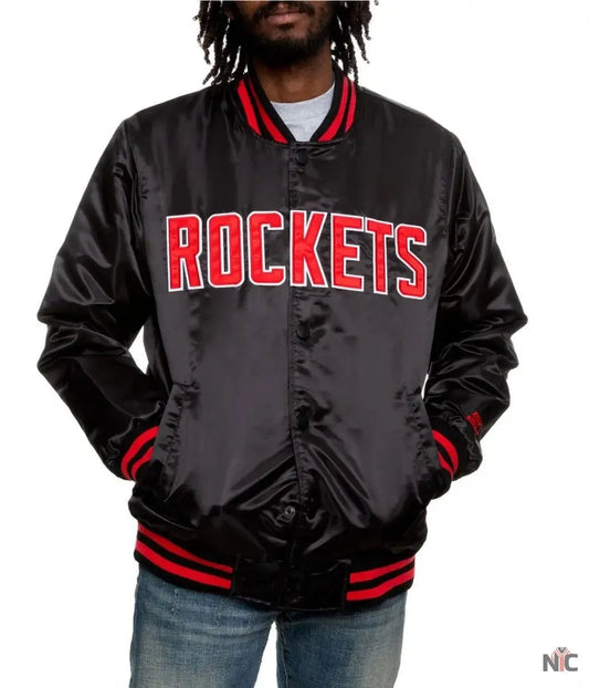 Bomber Houston Rockets Satin Black Jacket