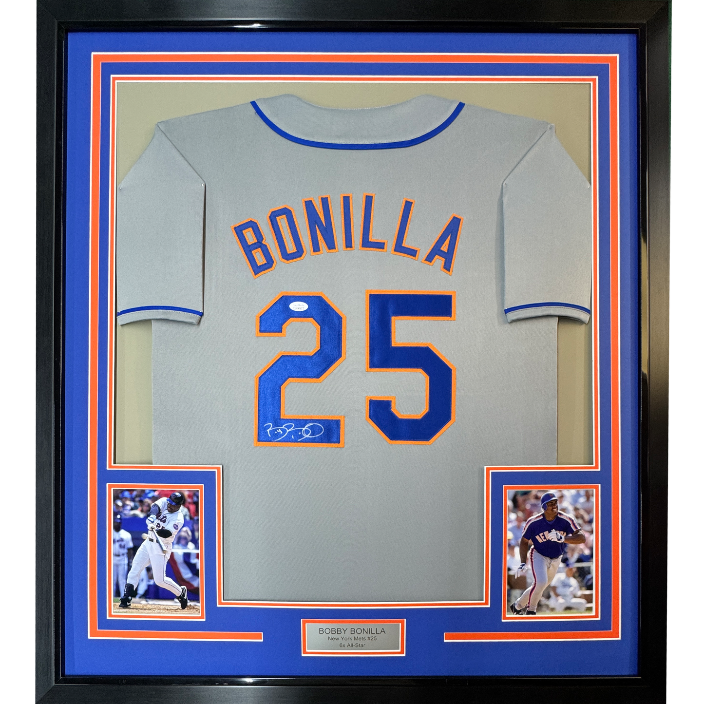 Framed Autographed/Signed Bobby Bonilla 35x39 New York Grey Baseball Jersey JSA COA