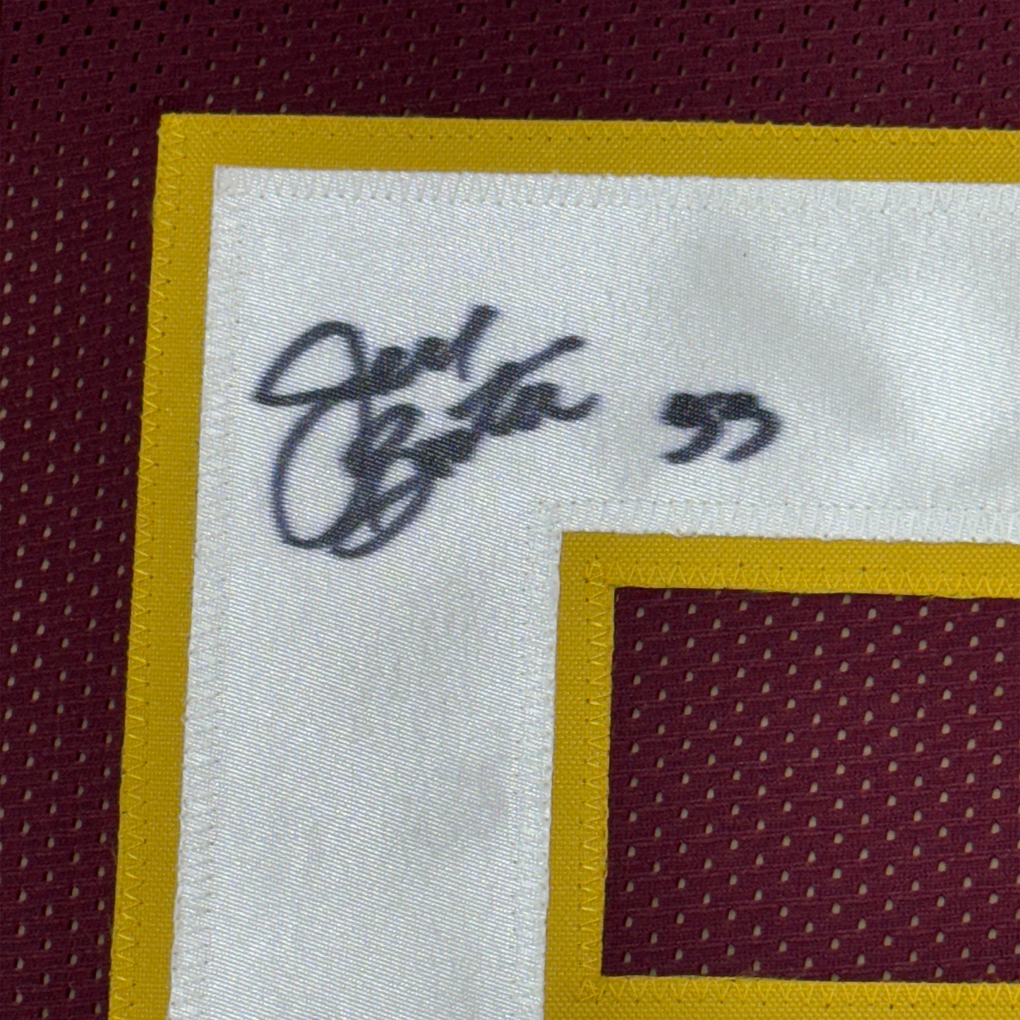 Framed Autographed/Signed Jeff Bostic 35x39 Washington Burgundy Football Jersey JSA COA