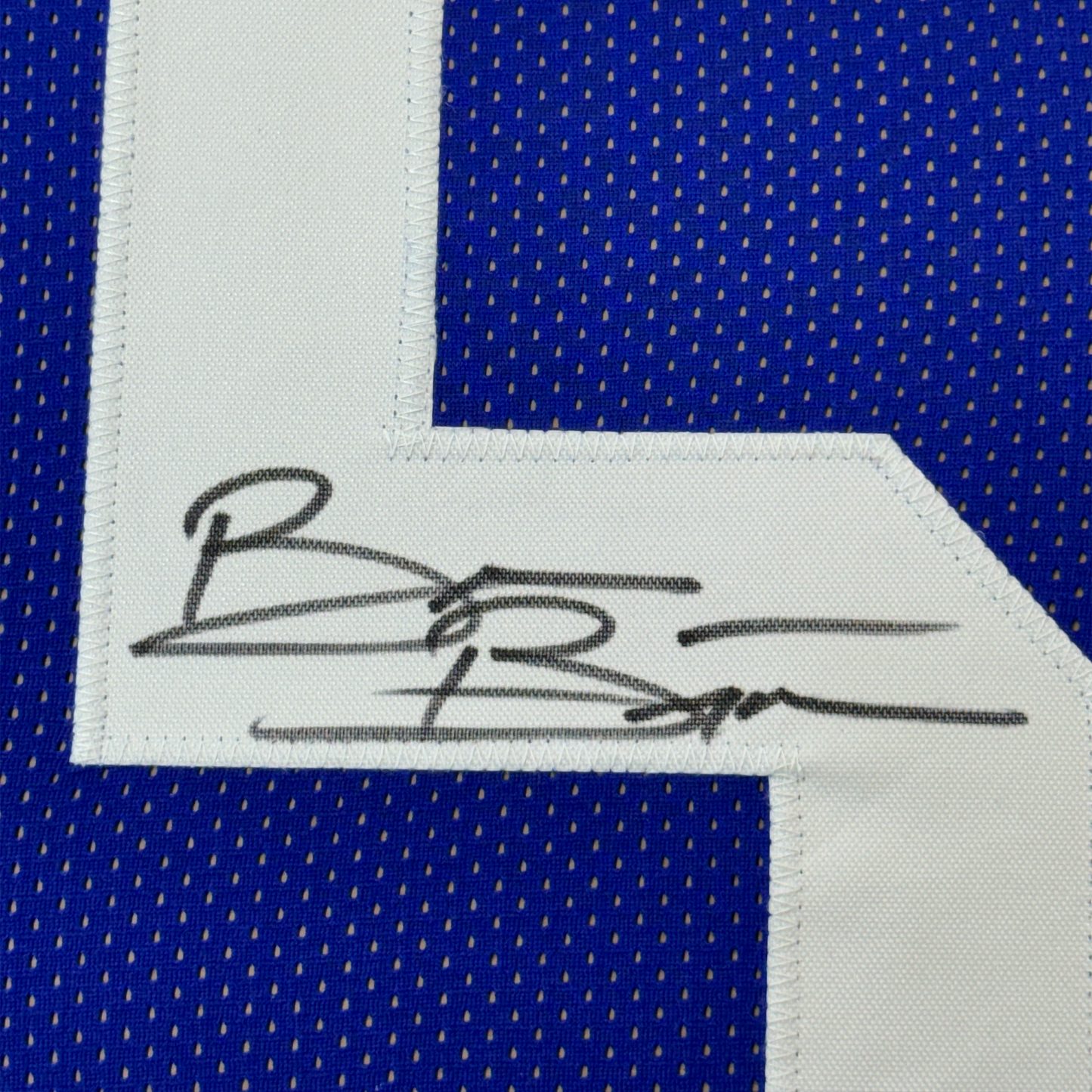 Framed Autographed/Signed Brian Bosworth 35x39 Seattle Blue Football Jersey JSA COA