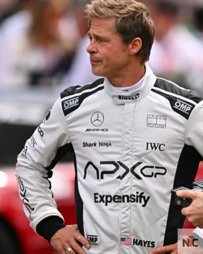Brad Pitt F1 White And Black Racer Jacket