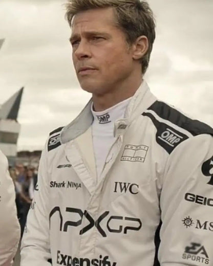 Brad Pitt F1 White And Black Racer Jacket