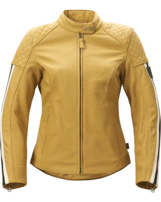 Braddan Women’s Air Race Gold Leather Motorcycle Jacket
