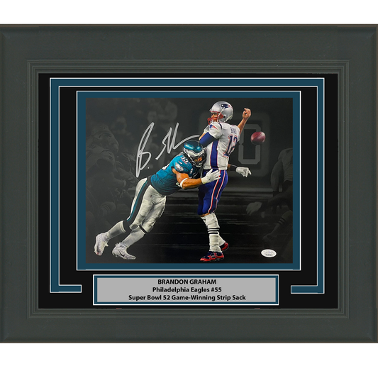 Framed Autographed/Signed Brandon Graham Philadelphia Eagles Spotlight Game Winning Strip Sack Fumble vs. Tom Brady Super Bowl LII 52 Champions 11x14 Football Photo JSA COA