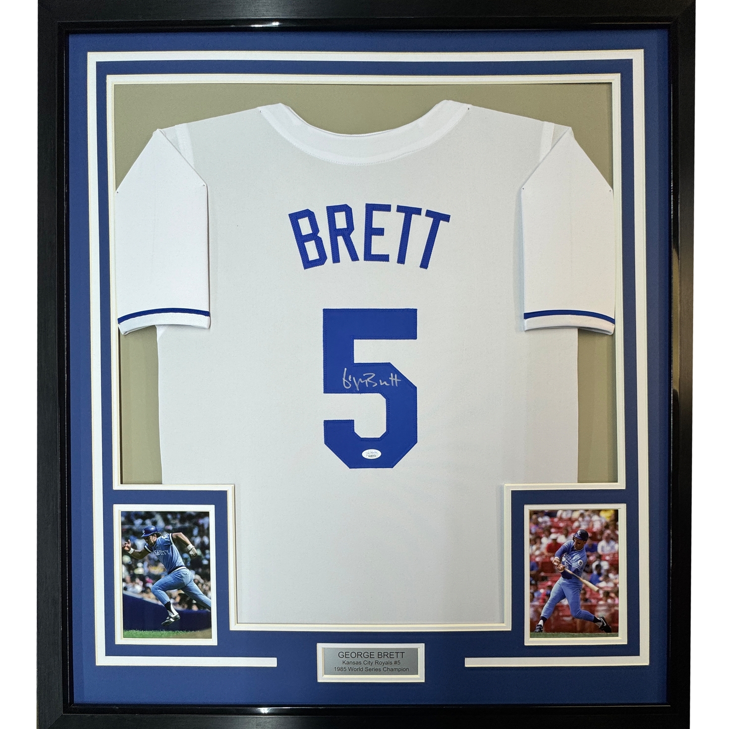 Framed Autographed/Signed George Brett 35x39 Kansas City White Baseball Jersey JSA COA