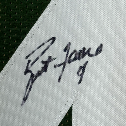 Framed Autographed/Signed Brett Favre 35x39 Green Bay Green Football Jersey JSA COA