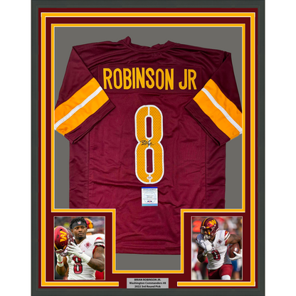 Framed Autographed/Signed Brian Robinson Jr. 35x39 Washington Burgundy Football Jersey PSA/DNA COA