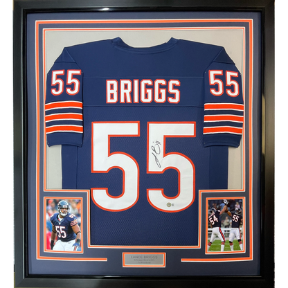 Framed Autographed/Signed Lance Briggs 35x39 Chicago Blue Football Jersey Beckett BAS COA