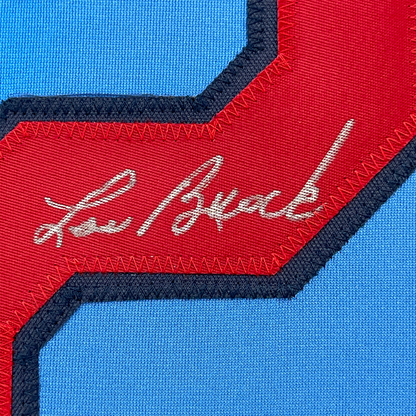 Framed Autographed/Signed Lou Brock 35x39 St. Louis Blue Baseball Jersey JSA COA