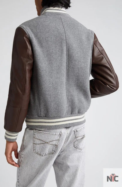 Brunello Cucinelli Wool & Leather Varsity Jacket