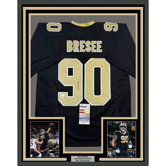 Framed Autographed/Signed Bryan Bresee 35x39 New Orleans Black Football Jersey JSA COA