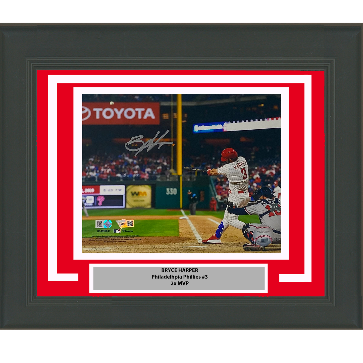 Framed Autographed/Signed Bryce Harper Philadelphia Phillies 8x10 Baseball Photo Fanatics & MLB COA