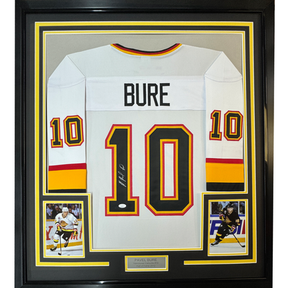 Framed Autographed/Signed Pavel Bure 35x39 Vancouver White Hockey Jersey JSA COA