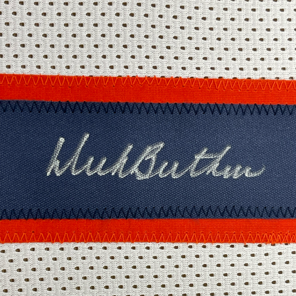 Framed Autographed/Signed Dick Butkus 35x39 Chicago Bears White Football Jersey JSA COA