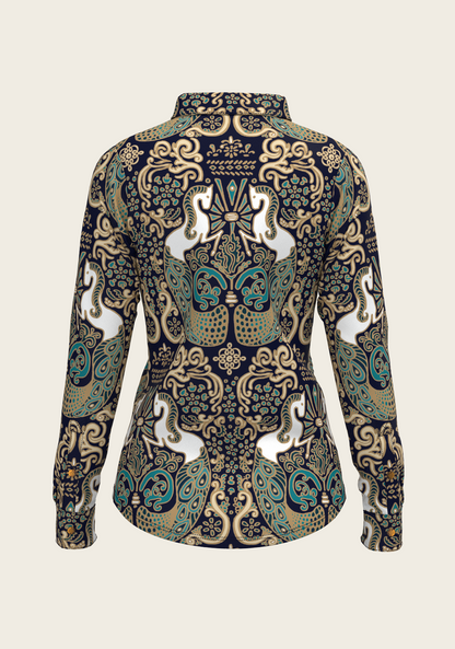 Mermaid Horses Ladies Button Shirt
