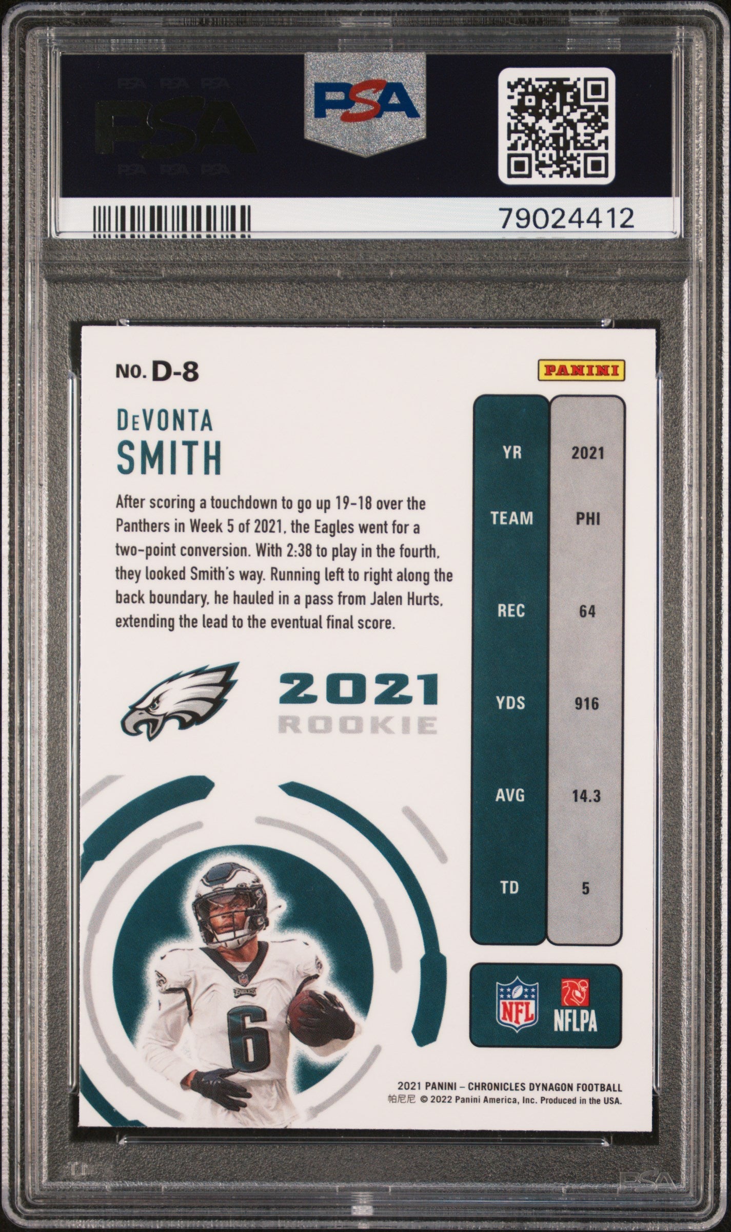 Graded 2021 Panini Chronicles Devonta Smith #D8 Dynagon Rookies Rookie RC Football Card PSA 10 Gem Mint