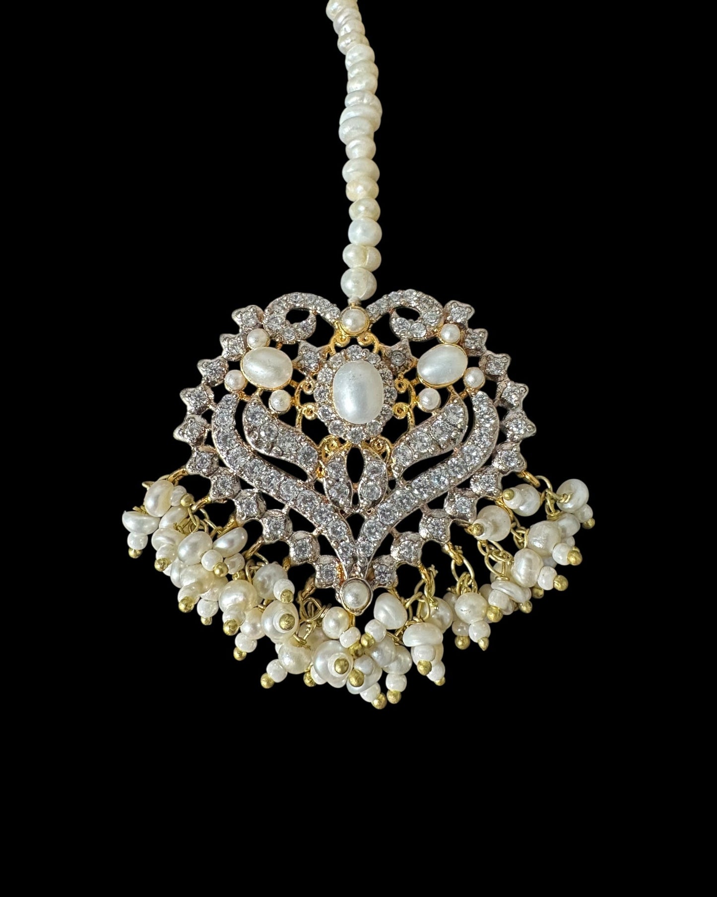BR464 RAABYA fresh water pearl bridal choker Rani haar set with earrings tika ( READY TO SHIP )
