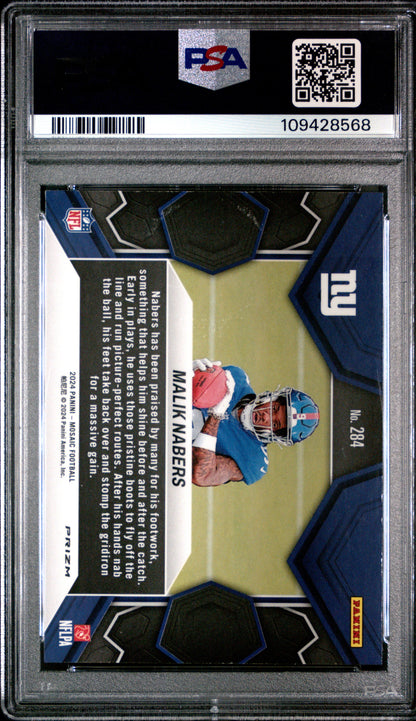 Graded 2024 Panini Mosaic Malik Nabers #284 Silver Rookie RC Football Card PSA 10 Gem Mint