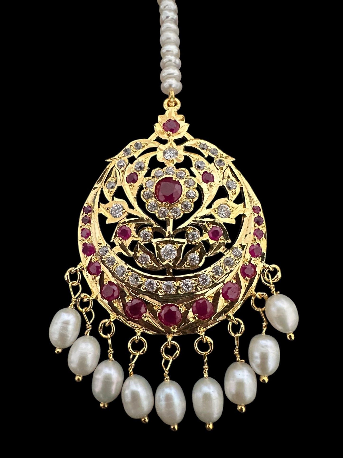 Ruby and zircon gold plated silver tika ( READY TO SHIP )