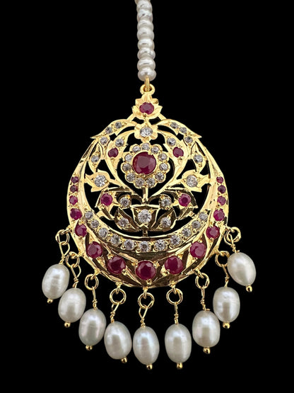 Ruby and zircon gold plated silver tika ( READY TO SHIP )
