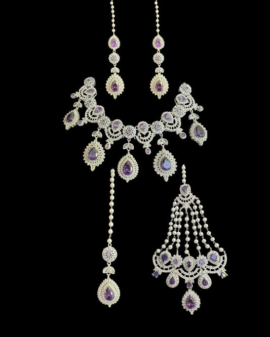 BR476 Sabina Cz bridal set in silver plating with purple  ( READY TO SHIP )