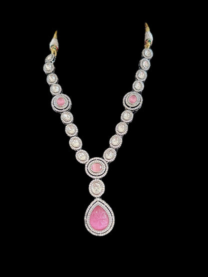 DNS55 Reema high quality Polki necklace set - PINK  ( READY TO SHIP )