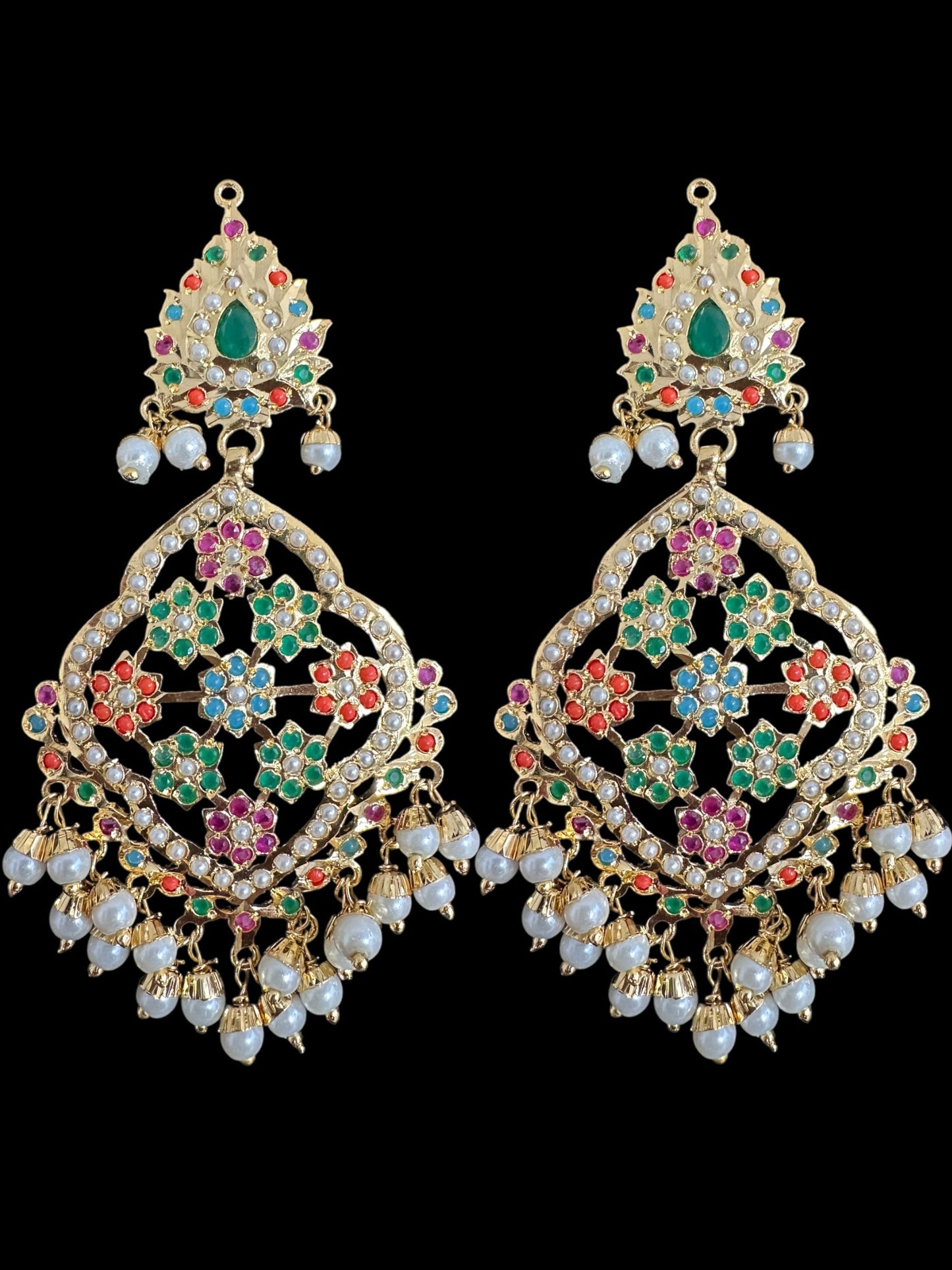 Mehru Jadau chandbali earrings tika in navratan ( SHIPS IN 3 WEEKS )
