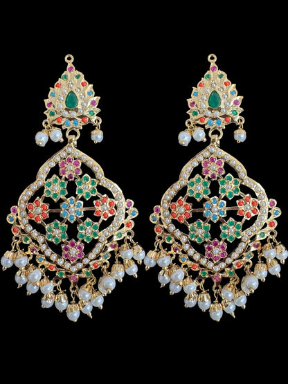 Mehru Jadau chandbali earrings tika in navratan ( SHIPS IN 3 WEEKS )